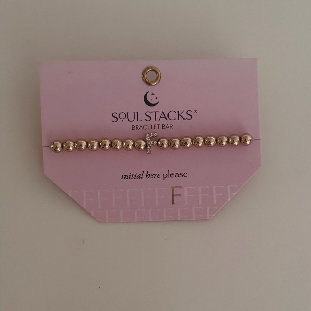 Gold Beaded Bracelet with “F” initial